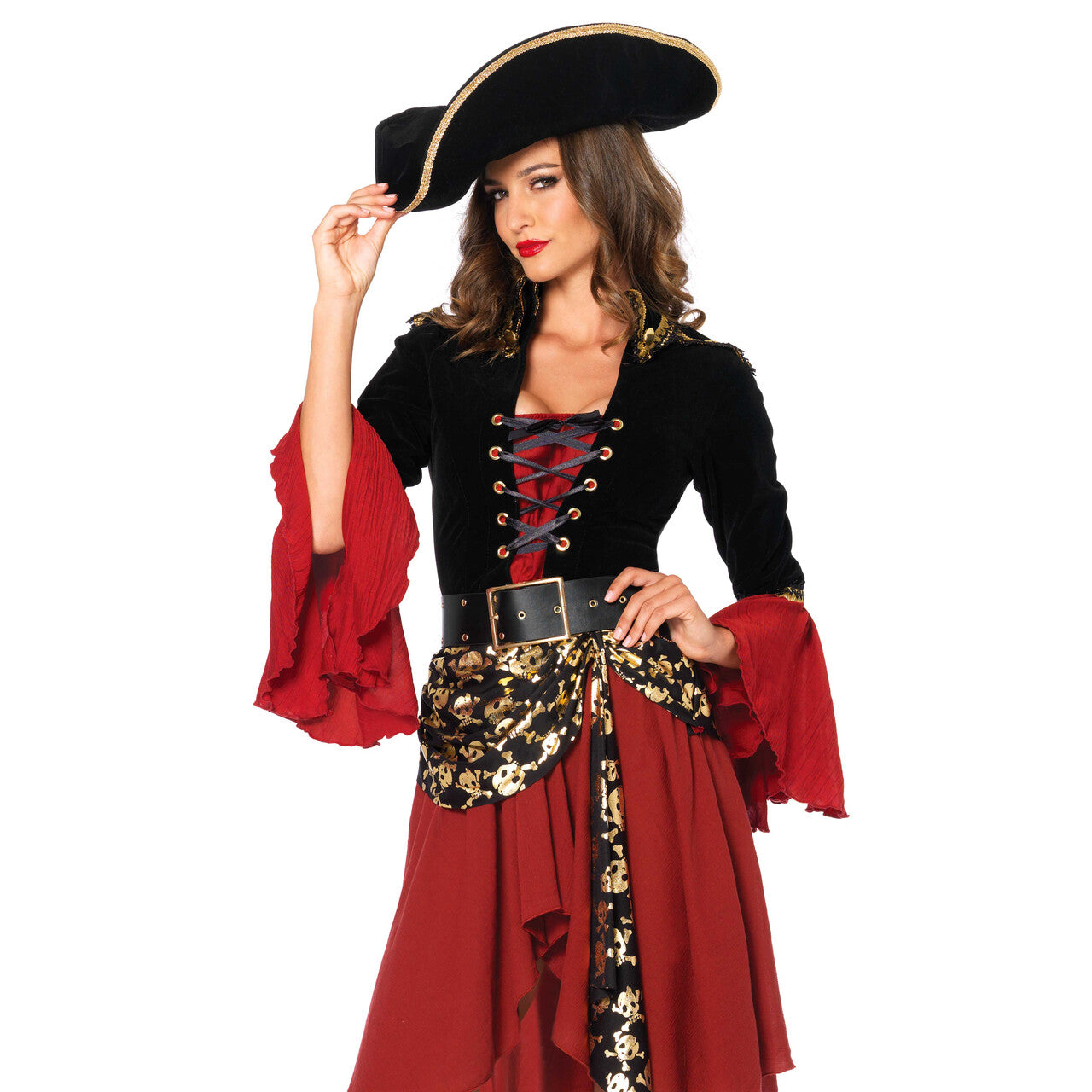 Op deze afbeelding zie je een Kostuums, van het merk Leg Avenue. Chique Bonte Pirate Vrouw Kostuum