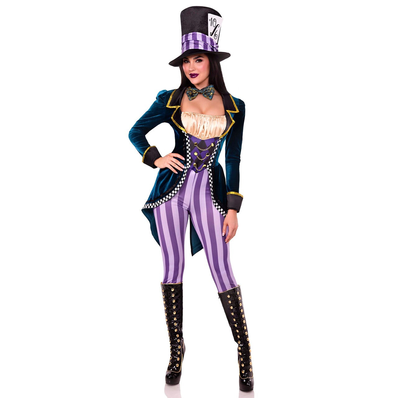 Op deze afbeelding zie je een Kostuums, van het merk Leg Avenue. Classic Mad Hatter Jumpsuit Vrouw Kostuum