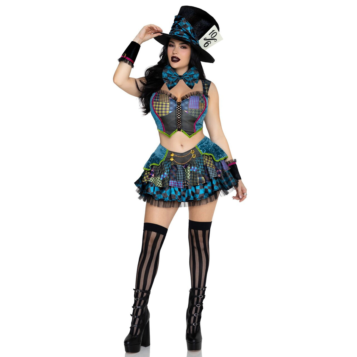 Op deze afbeelding zie je een Kostuums, van het merk Leg Avenue. Darling Mad Hatter Top And Skirt Vrouw