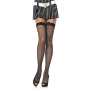 Op deze afbeelding zie je een Accessoires, van het merk Leg Avenue. Zwarte Visnet Jarretel Kousen Met Luxe Kanten Top Zwart