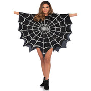 Op deze afbeelding zie je een Kostuums, van het merk Leg Avenue. Zwarte Spinnenweb Poncho Met Glitters Vrouw