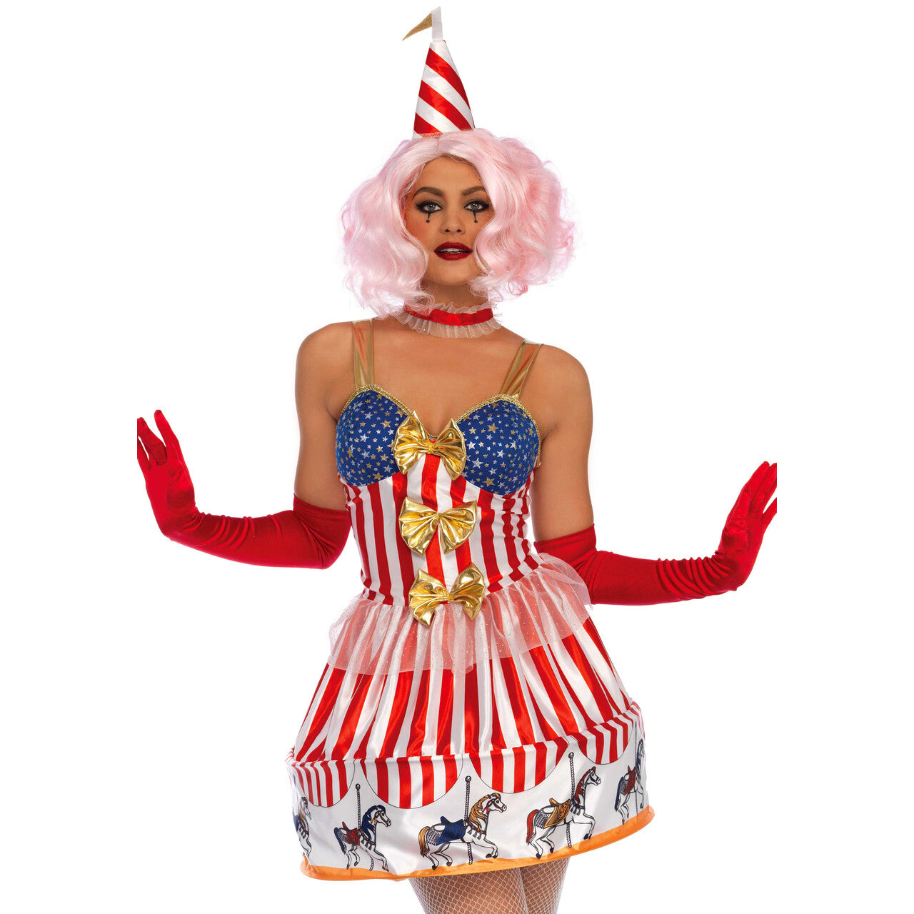 Op deze afbeelding zie je een Kostuums, van het merk Leg Avenue. Draaimolen Kermis Clown Vrouw Kostuum