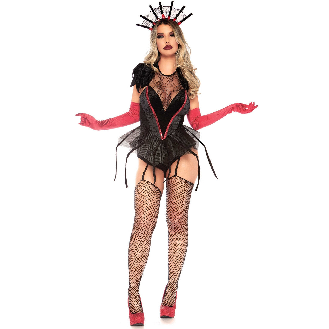 Op deze afbeelding zie je een Kostuums, van het merk Leg Avenue. Spinnen Koningin Tarantulia Vrouw Kostuum
