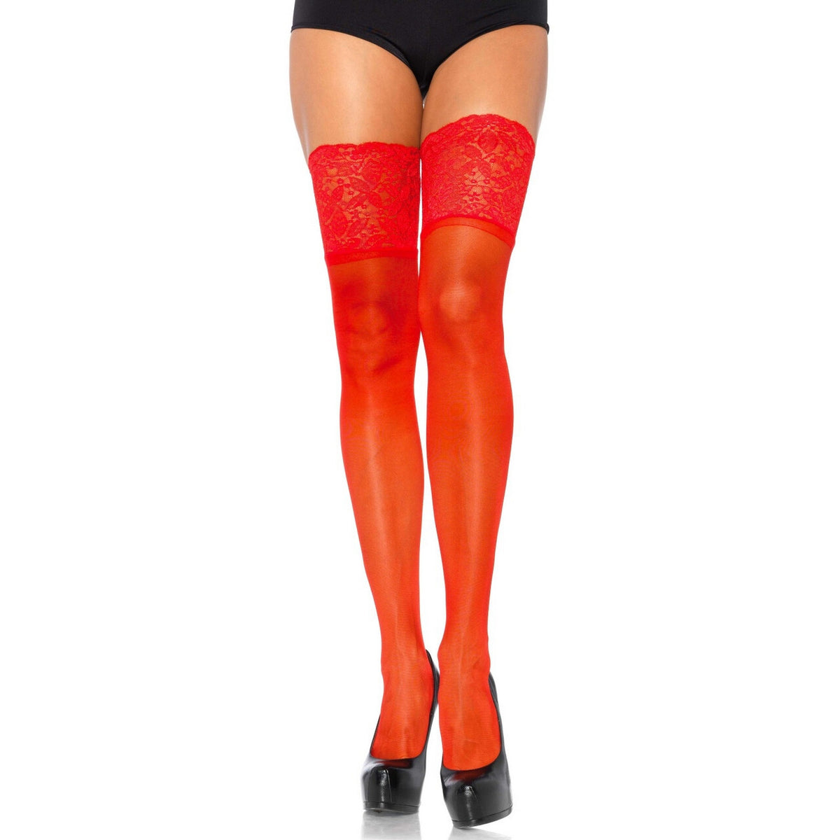 Op deze afbeelding zie je een Accessoires, van het merk Leg Avenue. Fijn Kanten Boord Stay Ups Fenna Rood Plus Size