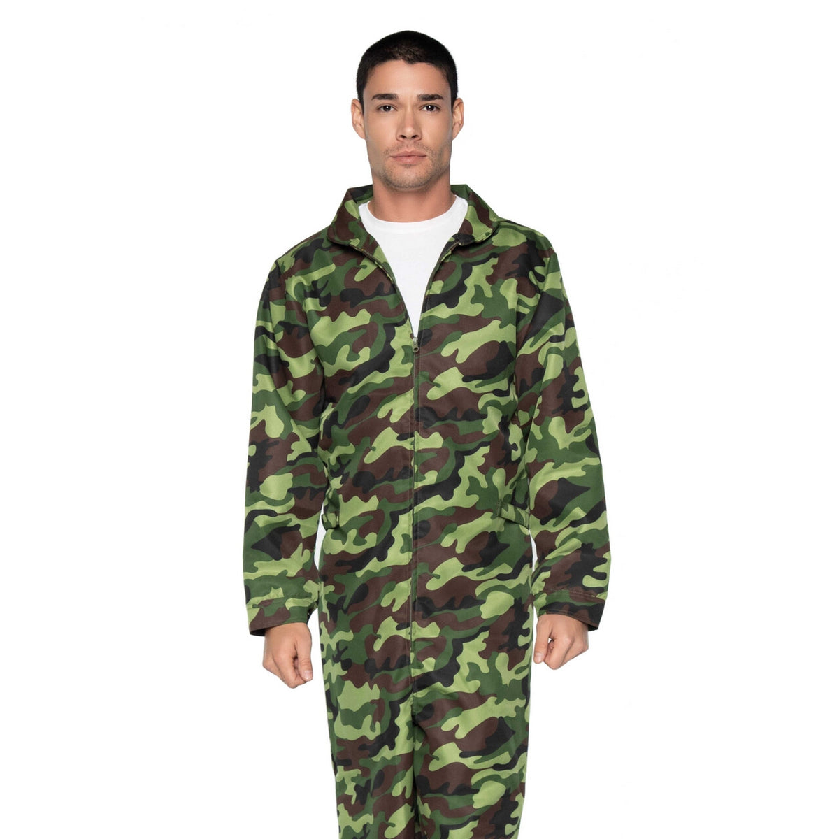 Op deze afbeelding zie je een Kostuums, van het merk Leg Avenue. Camo Militairen Jumpsuit Man Kostuum