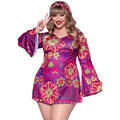 Retro 70er Hippie Pink-Lila Plus Size Flower Power Damenkostüm