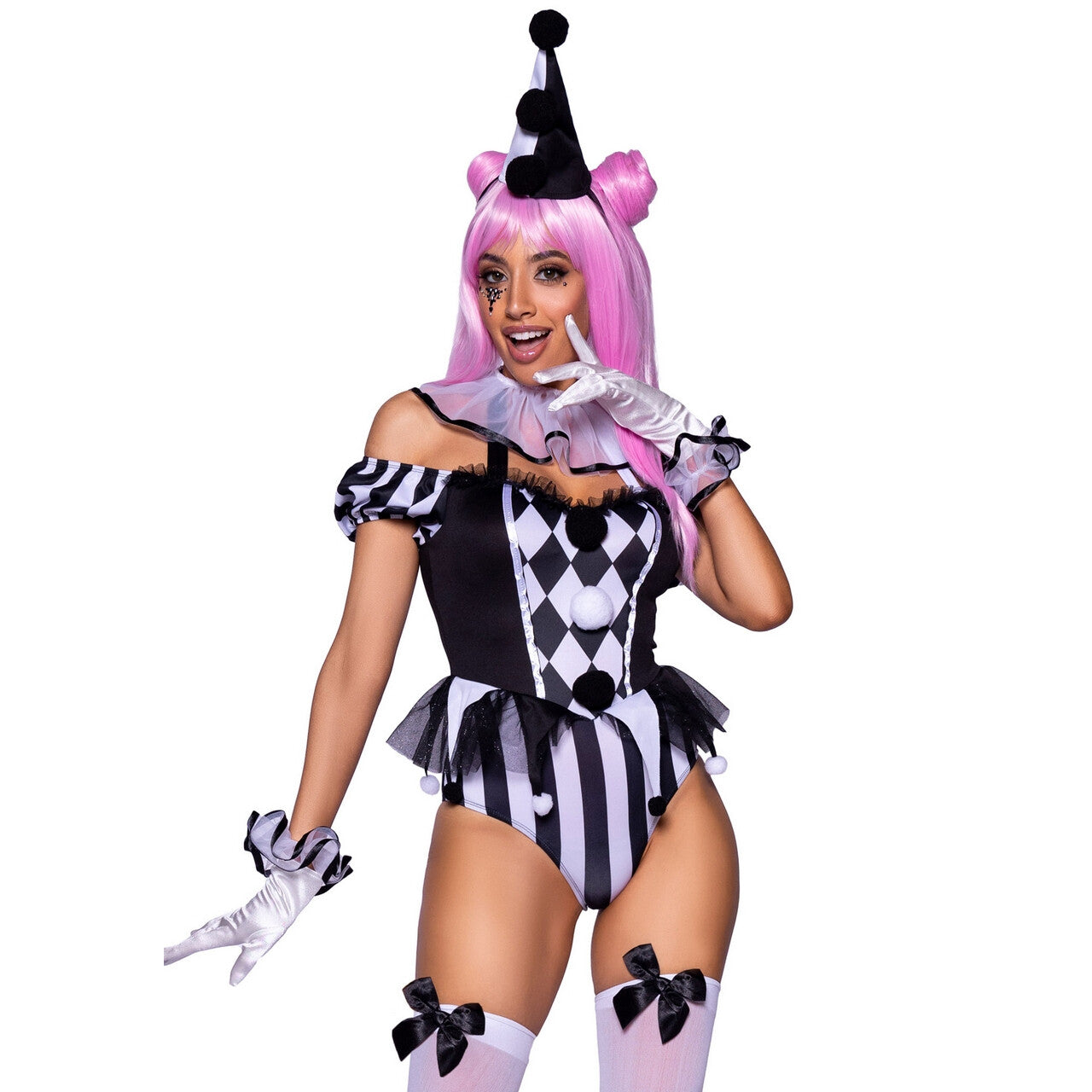 Op deze afbeelding zie je een Kostuums, van het merk Leg Avenue. Ooh La La Mime Clown Vrouw Kostuum