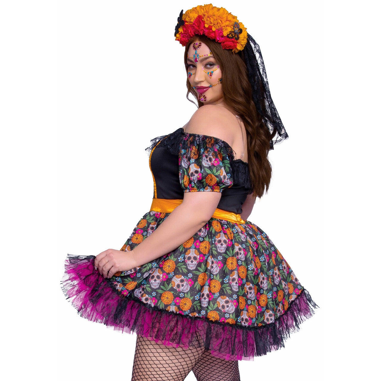 Op deze afbeelding zie je een Kostuums, van het merk Leg Avenue. Mariana Day Of The Dead Plus Size Vrouw Kostuum