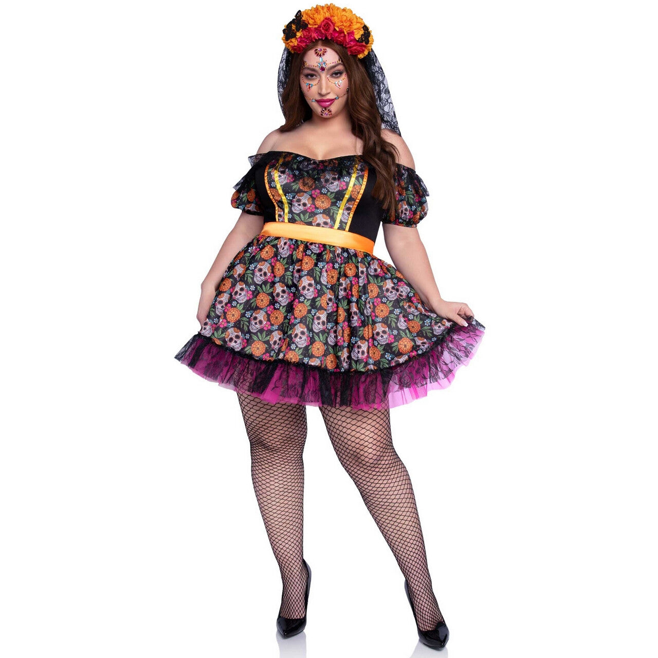 Op deze afbeelding zie je een Kostuums, van het merk Leg Avenue. Mariana Day Of The Dead Plus Size Vrouw Kostuum