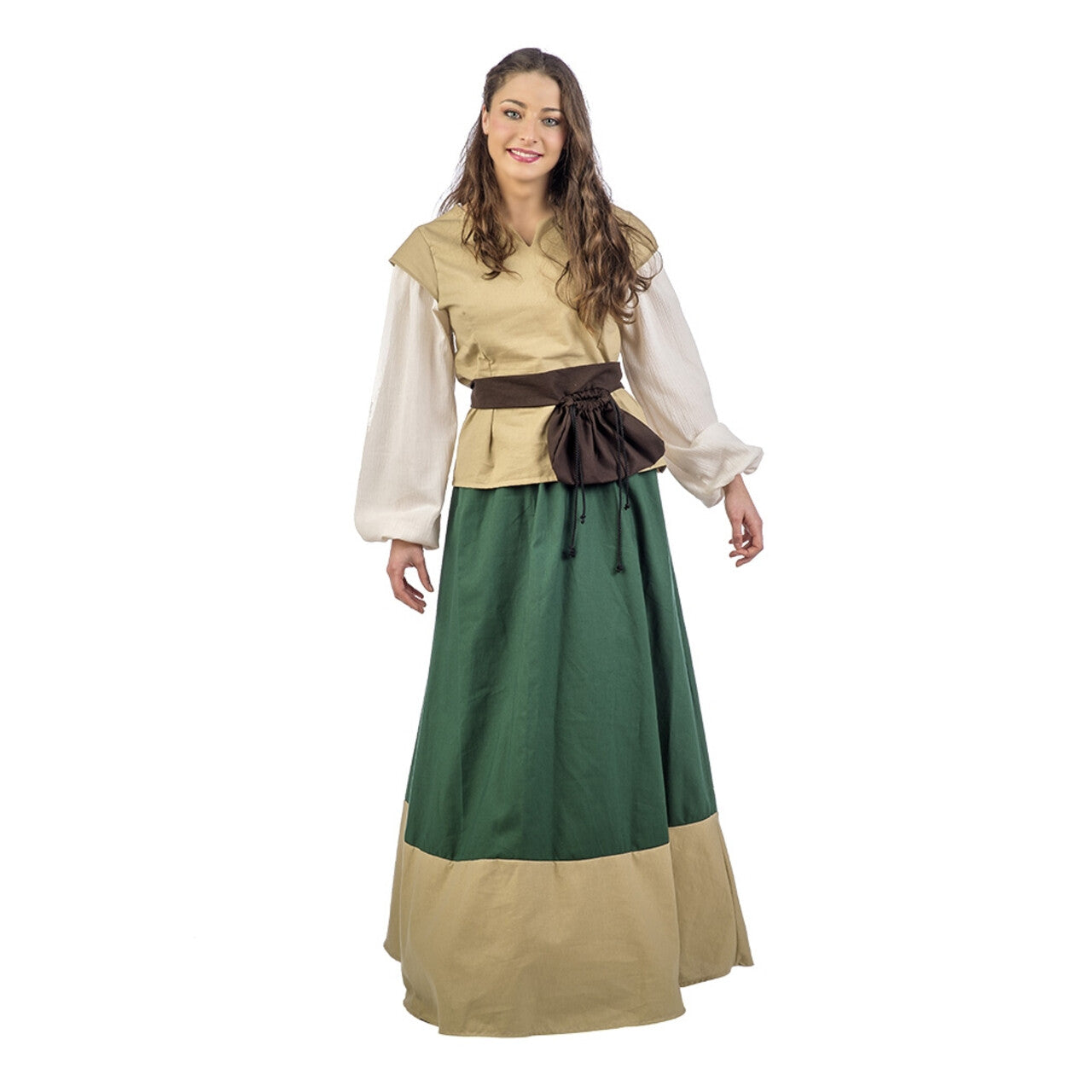 Op deze afbeelding zie je een Kostuums, van het merk Limit. Beige Groen Middeleeuwse Dame Klaartje Van Nimwegen Vrouw Kostuum