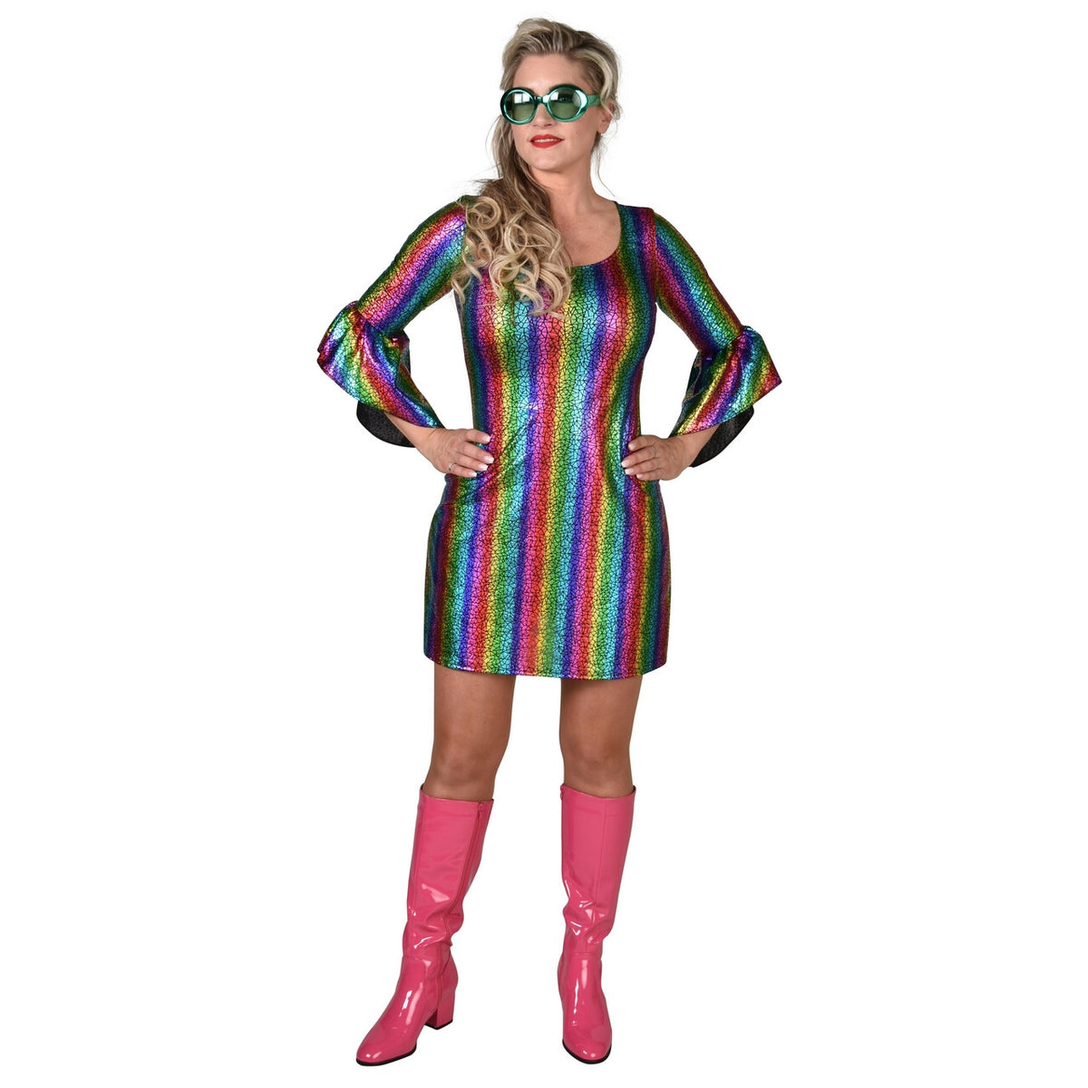 Op deze afbeelding zie je een Kostuums, van het merk Magic By Freddy's. Regenboog Colour Festival Vrouw Kostuum
