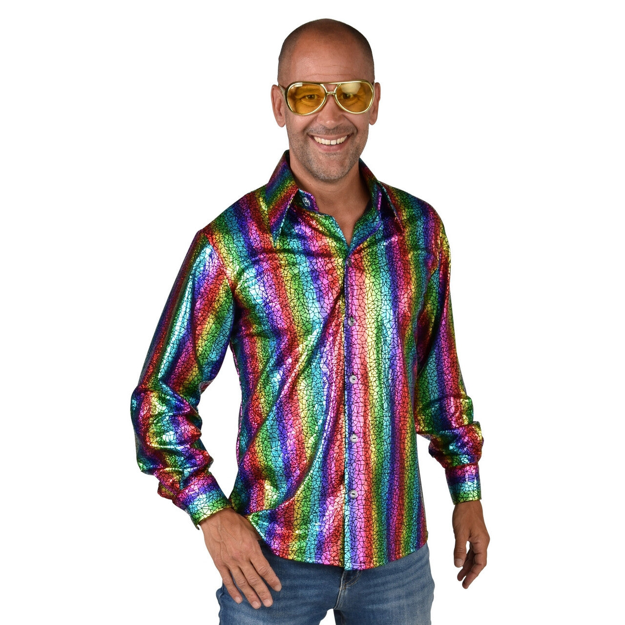Op deze afbeelding zie je een Kostuums, van het merk Magic By Freddy's. Opvallende Regenboog Disco Overhemd Man