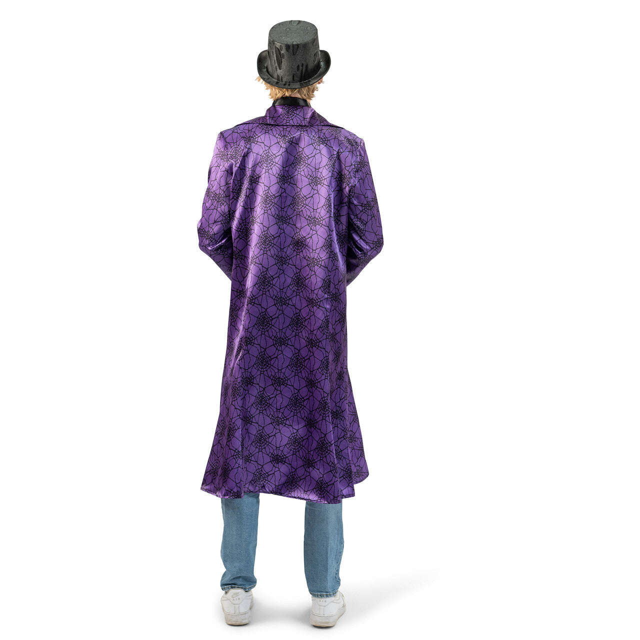 Op deze afbeelding zie je een Kostuums, van het merk Magic By Freddy's. Lange Paarse Spinnenwebben Jas Man