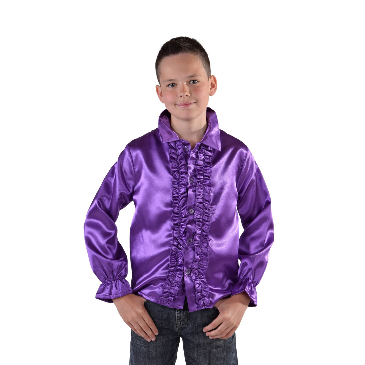 Op deze afbeelding zie je een Kostuums, van het merk Magic By Freddy's. Niet Hakken Maar Dansen Ruches Blouse Paars Jongen