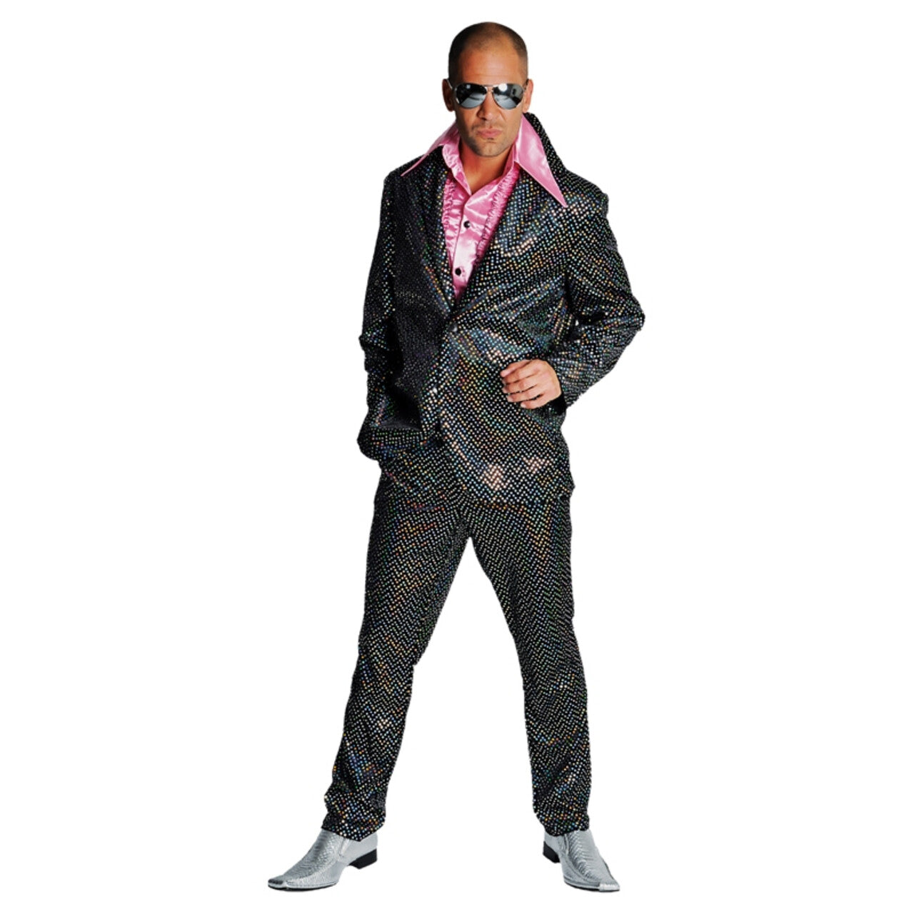 Op deze afbeelding zie je een Kostuums, van het merk Magic By Freddy's. Zwarte Wandelende Discobol Pailletten Man Kostuum