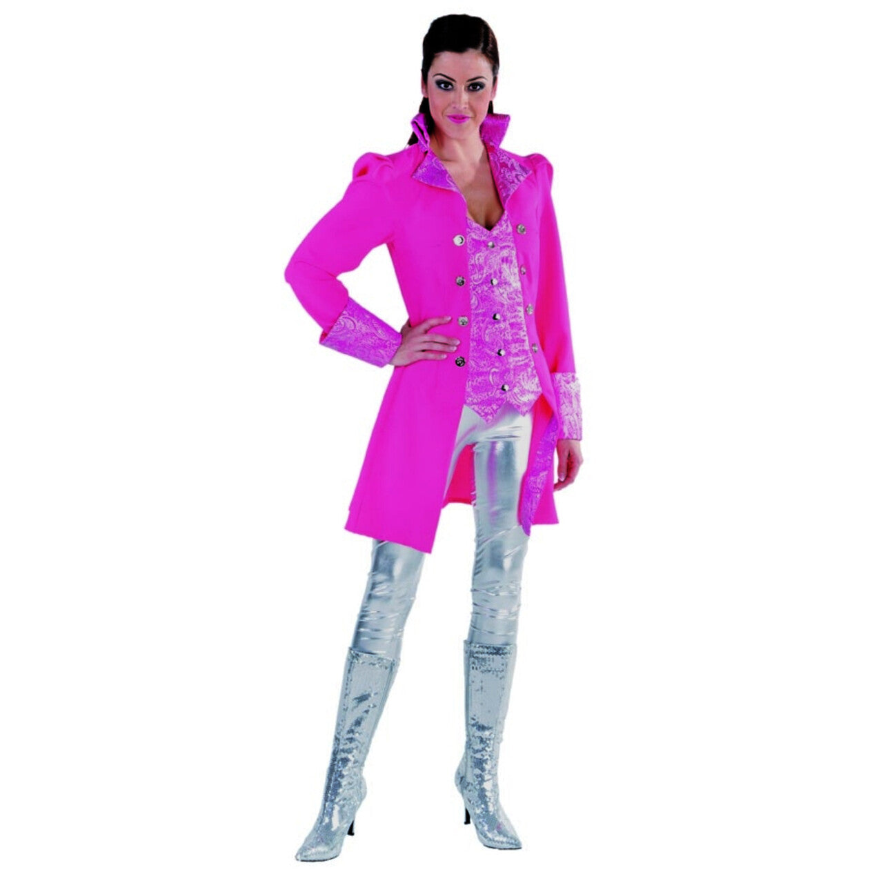 Op deze afbeelding zie je een Kostuums, van het merk Magic By Freddy's. Roze Markiezin Madame Cheval Mantel En Vest Vrouw