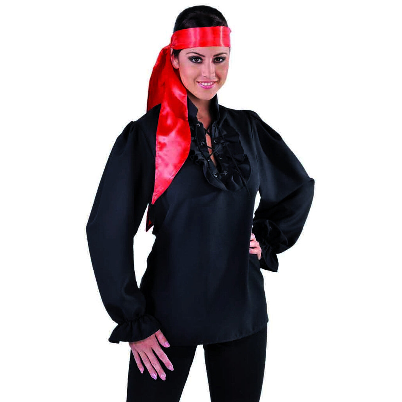 Op deze afbeelding zie je een Kostuums, van het merk Magic By Freddy's. Blouse Piraat Zwarte Dood Vrouw