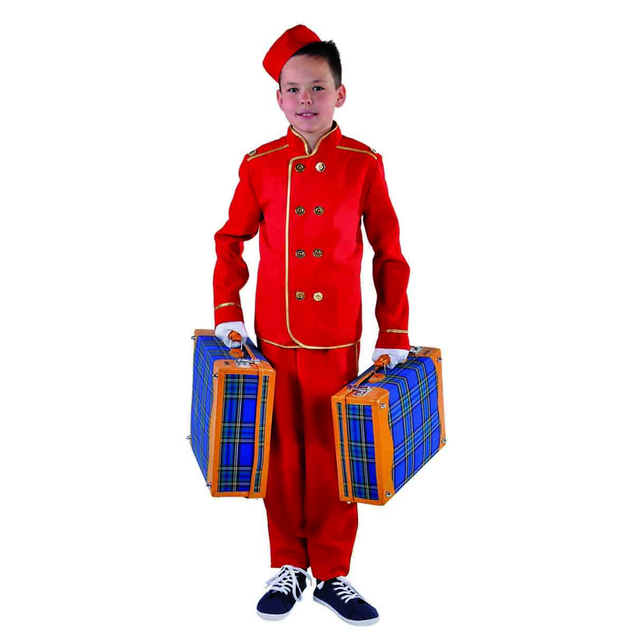 Op deze afbeelding zie je een Kostuums, van het merk Magic By Freddy's. Koffersjouwer Bell Boy Hilton Hotel Jongen Kostuum