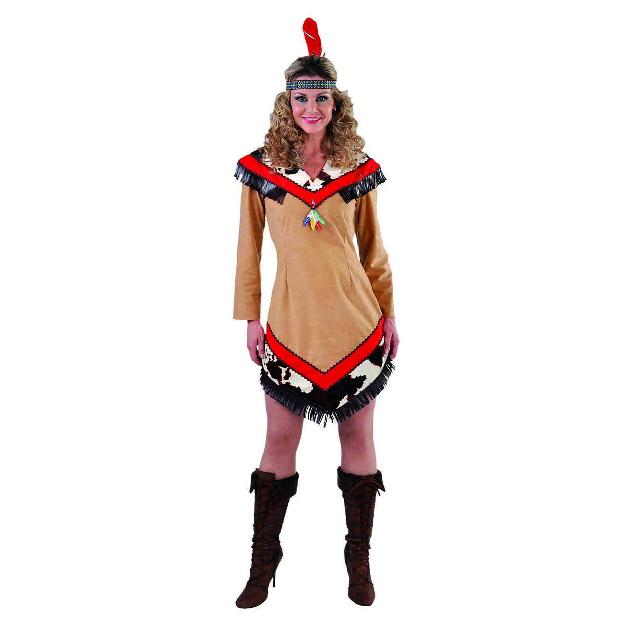 Op deze afbeelding zie je een Kostuums, van het merk Magic By Freddy's. Wolastoqiyik Indiaan Wilde Westen Vrouw Kostuum