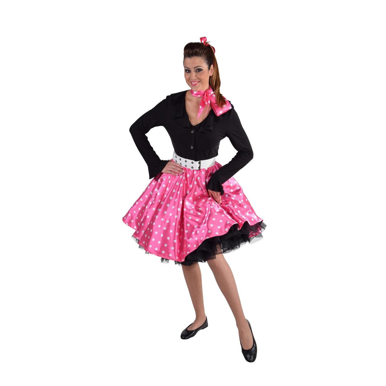 Op deze afbeelding zie je een Kostuums, van het merk Magic By Freddy's. Jaren 50 Swing Rock Rok Roze Stippen Vrouw