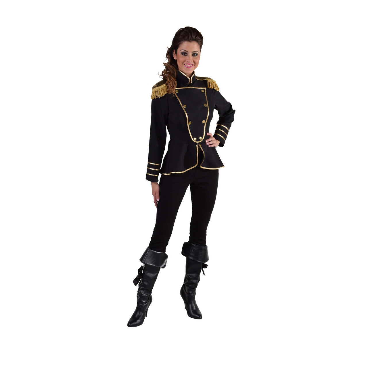 Op deze afbeelding zie je een Kostuums, van het merk Magic By Freddy's. Cavalerie Uniform Jas Zwart Vrouw