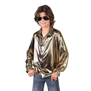 Op deze afbeelding zie je een Kostuums, van het merk Magic By Freddy's. Gouden Glitter Folie Blouse Jongen