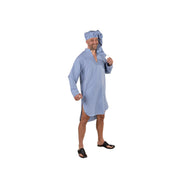 Op deze afbeelding zie je een Kostuums, van het merk Magic By Freddy's. Vader Jakob Nachthemd Met Slaapmuts Blauw Wit Geblokt Man Kostuum