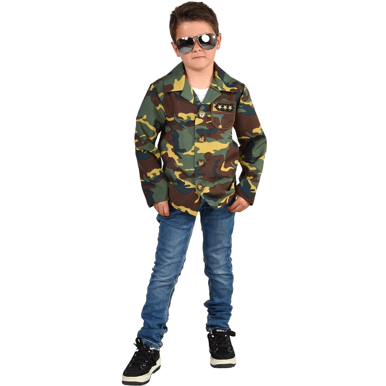 Op deze afbeelding zie je een Kostuums, van het merk Magic By Freddy's. Camouflage Jas Drie Sterren Generaal Kind