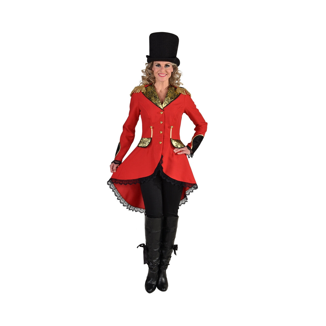 Op deze afbeelding zie je een Kostuums, van het merk Magic By Freddy's. Jas Circusdirecteur Goud Brokaat Vrouw