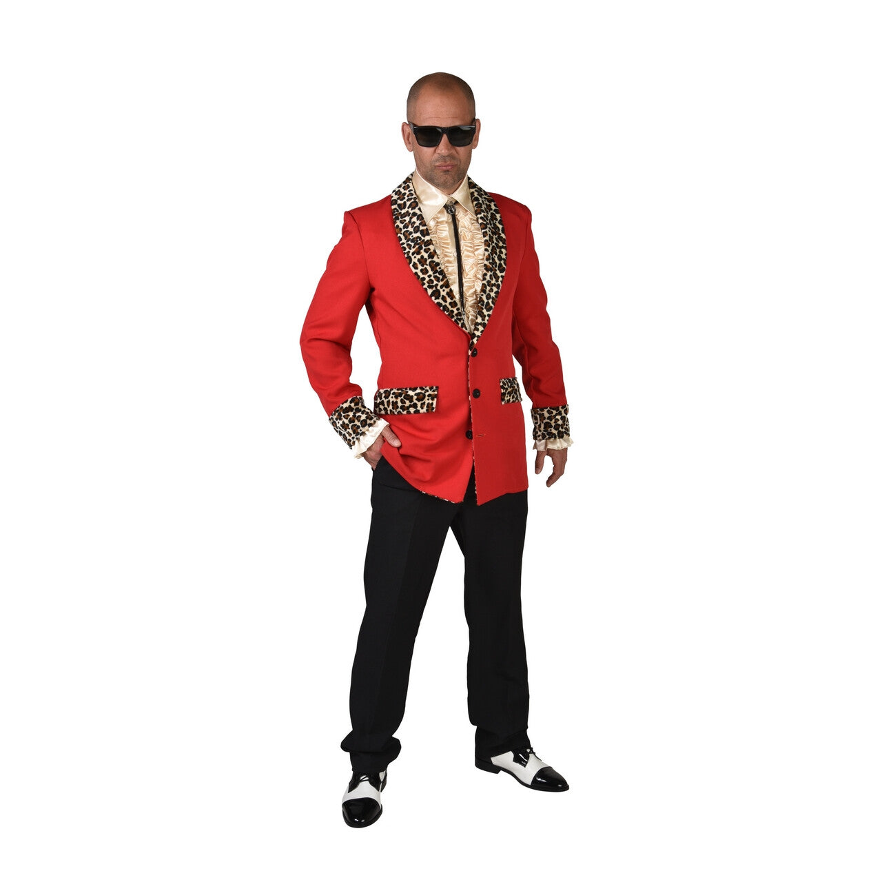 Op deze afbeelding zie je een Kostuums, van het merk Magic By Freddy's. Rood Foute Pooier Rosse Buurt Colbert Met Luipaard Details Man
