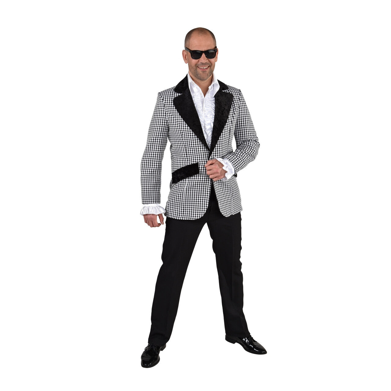 Op deze afbeelding zie je een Kostuums, van het merk Magic By Freddy's. Mieters Jaren 50 Colbert Zwart Wit Geruit Man