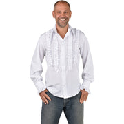 Op deze afbeelding zie je een Kostuums, van het merk Magic By Freddy's. Rouches Overhemd Wit Disco Piraat Man