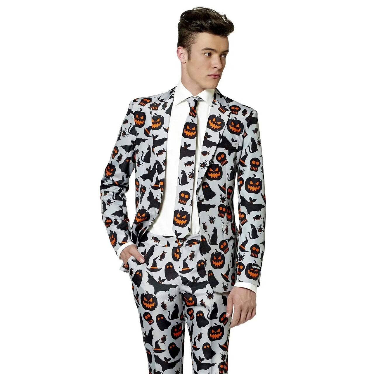 Op deze afbeelding zie je een Kostuums, van het merk Suitmeister. Halloween Grey Icons Man Kostuum
