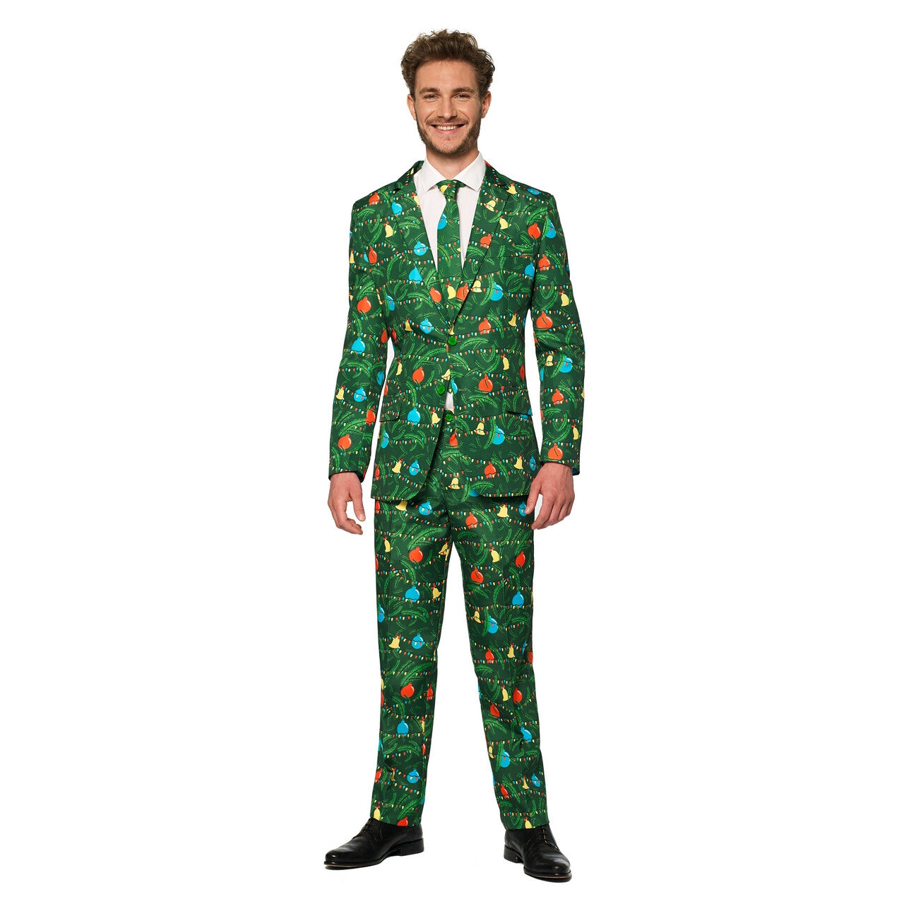 Op deze afbeelding zie je een Kostuums, van het merk Suitmeister. Groen Fonkelend Kerstbomen Man Kostuum