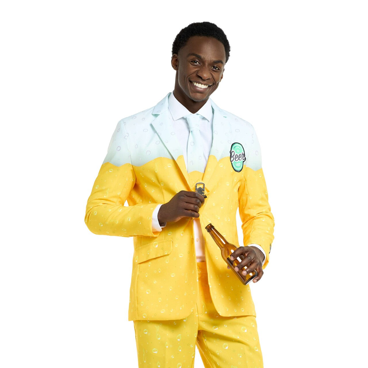 Op deze afbeelding zie je een Kostuums, van het merk Suitmeister. Premium Beer Yellow Man Kostuum