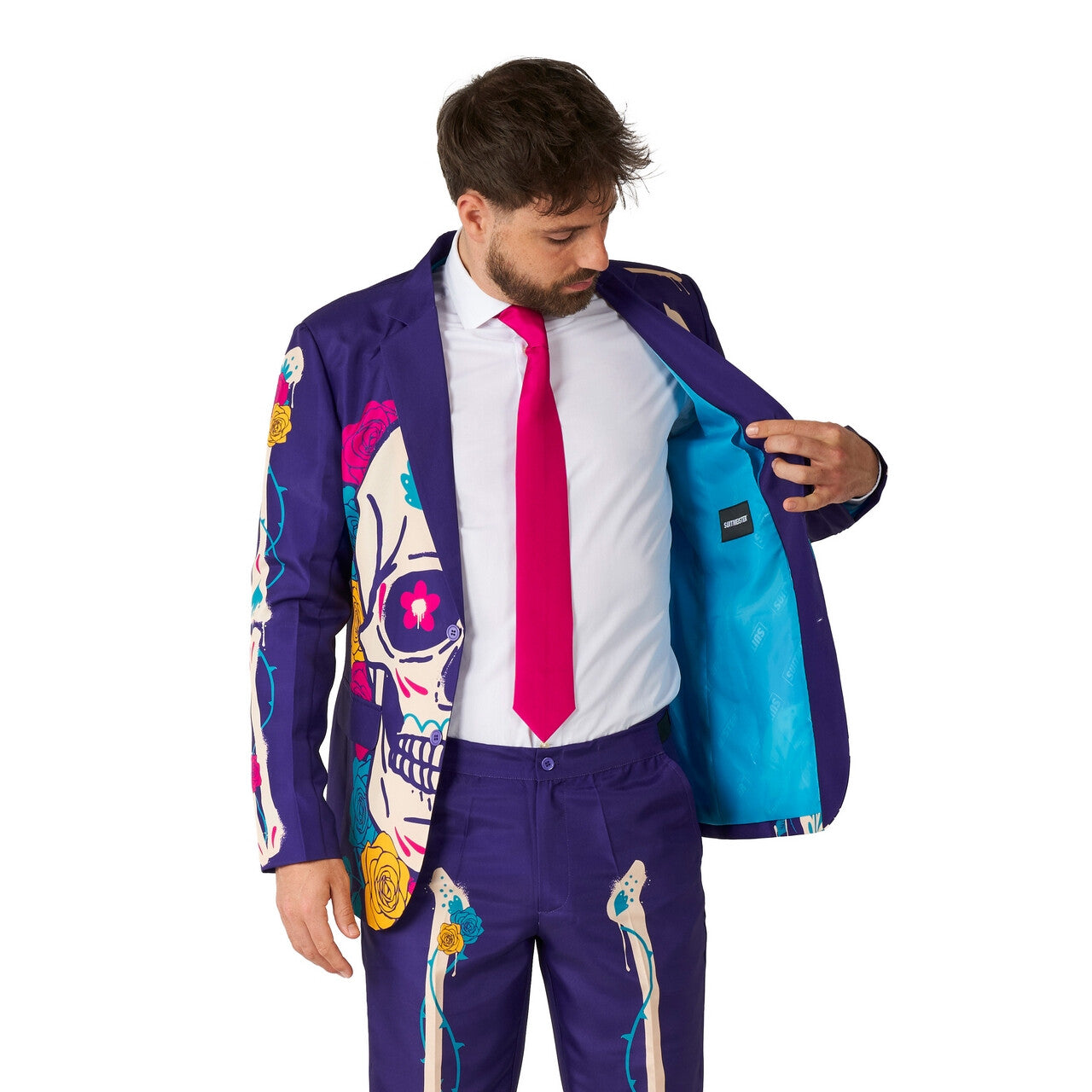 Op deze afbeelding zie je een Kostuums, van het merk Suitmeister. Sugar Skull Colourplay Man Kostuum