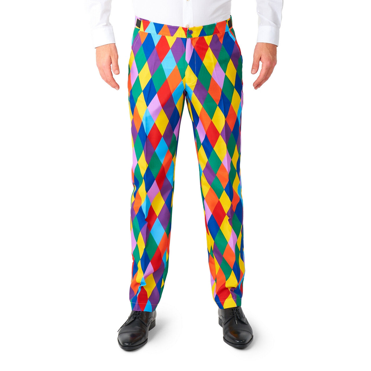 Op deze afbeelding zie je een Kostuums, van het merk Suitmeister. Happy Harley Clown Man Kostuum
