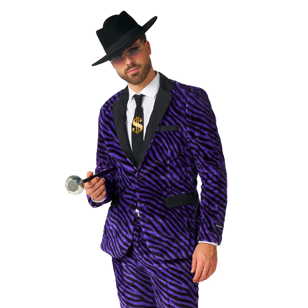 Op deze afbeelding zie je een Kostuums, van het merk Suitmeister. Purple Pimp Tiger Soft Fleece Man Kostuum