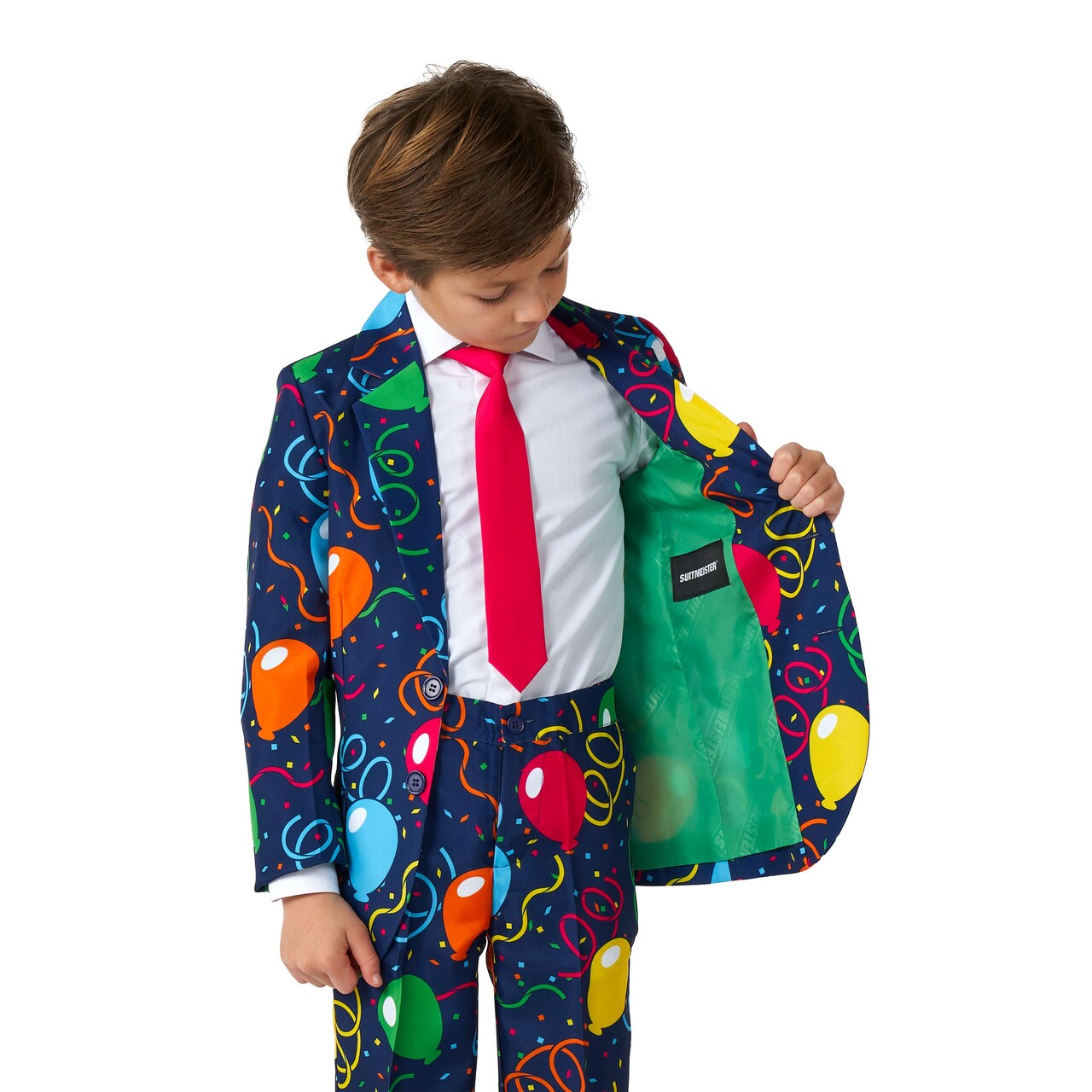 Op deze afbeelding zie je een Kostuums, van het merk Suitmeister. Boys Confetti Balloons Navy Jongen Kostuum
