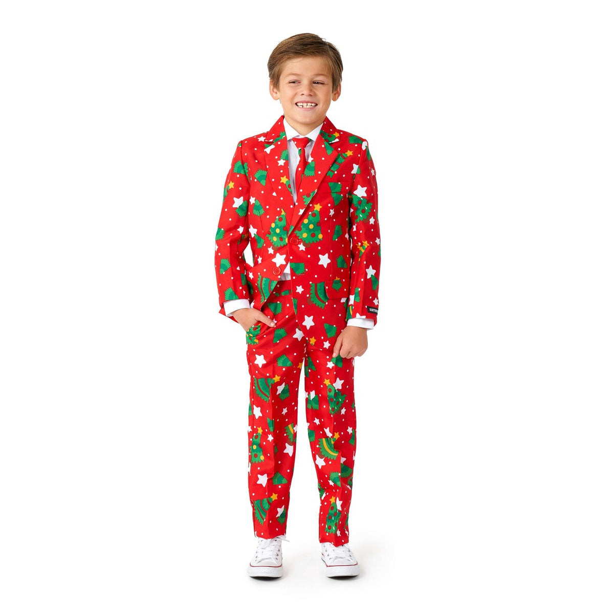 Op deze afbeelding zie je een Kostuums, van het merk Suitmeister. Boys Christmas Trees Stars Red Jongen Kostuum