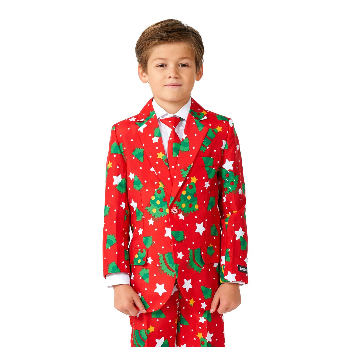 Op deze afbeelding zie je een Kostuums, van het merk Suitmeister. Boys Christmas Trees Stars Red Jongen Kostuum