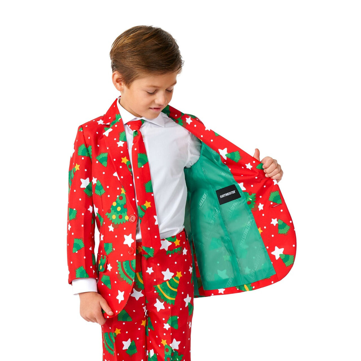 Op deze afbeelding zie je een Kostuums, van het merk Suitmeister. Boys Christmas Trees Stars Red Jongen Kostuum