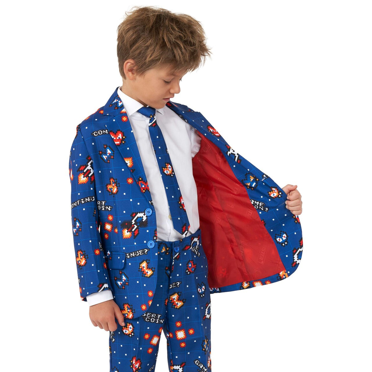 Op deze afbeelding zie je een Kostuums, van het merk Suitmeister. Boys Retro Gamer Navy Jongen Kostuum