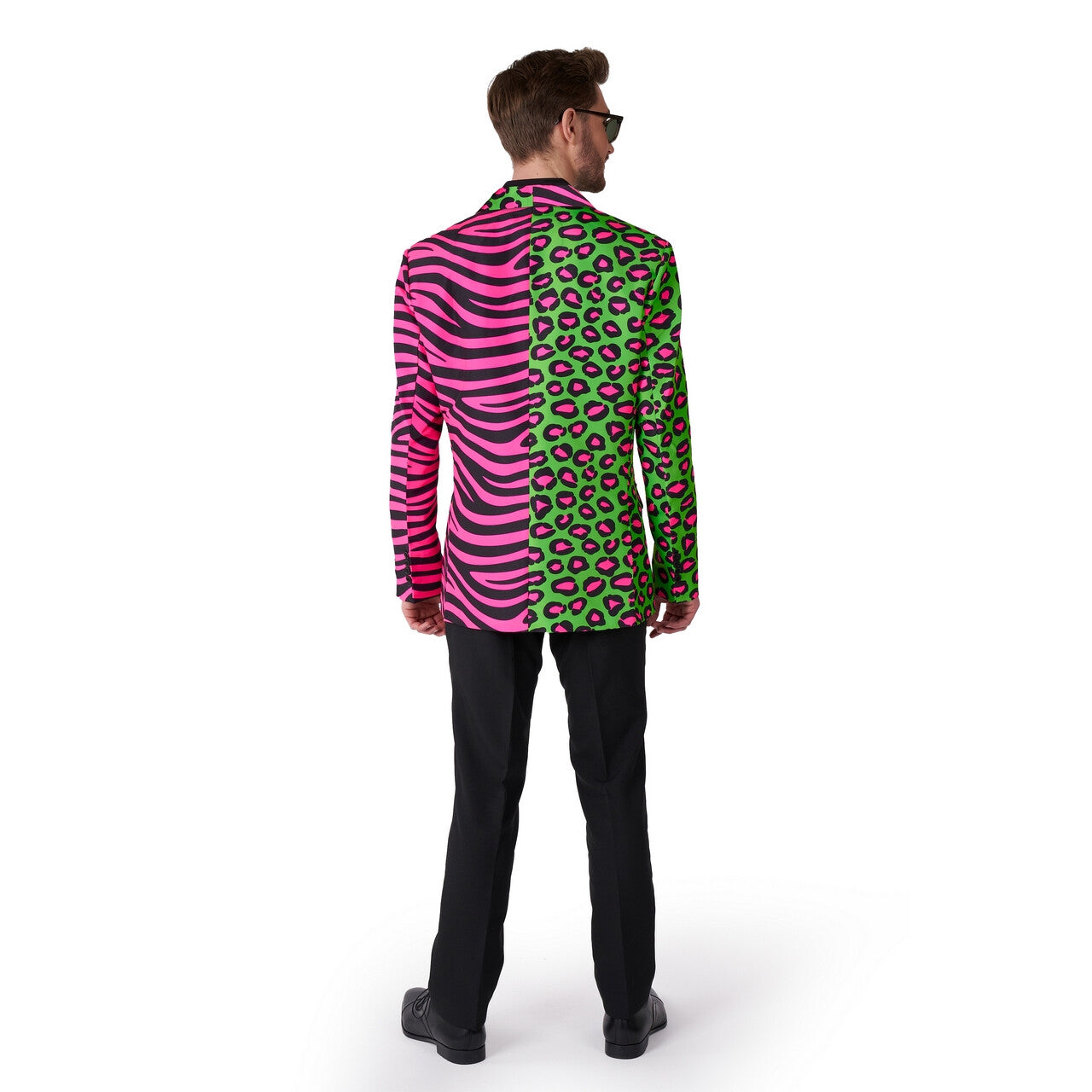 Op deze afbeelding zie je een Kostuums, van het merk Suitmeister. Wild Party Animal Neon Groen Roze Man