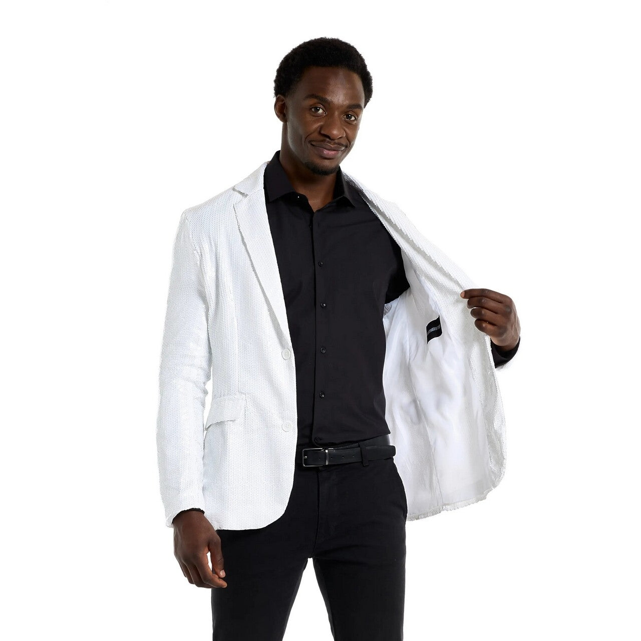 Op deze afbeelding zie je een Kostuums, van het merk Opposuits. Sequins White Blazer Man