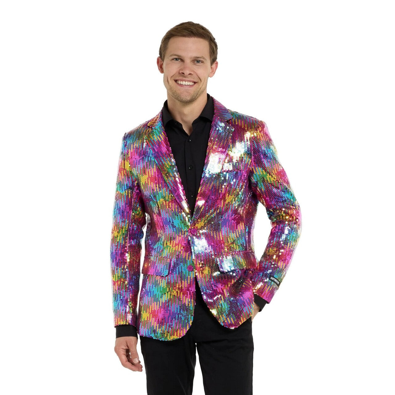 Op deze afbeelding zie je een Kostuums, van het merk Opposuits. Sequins Rainbow Blazer Man