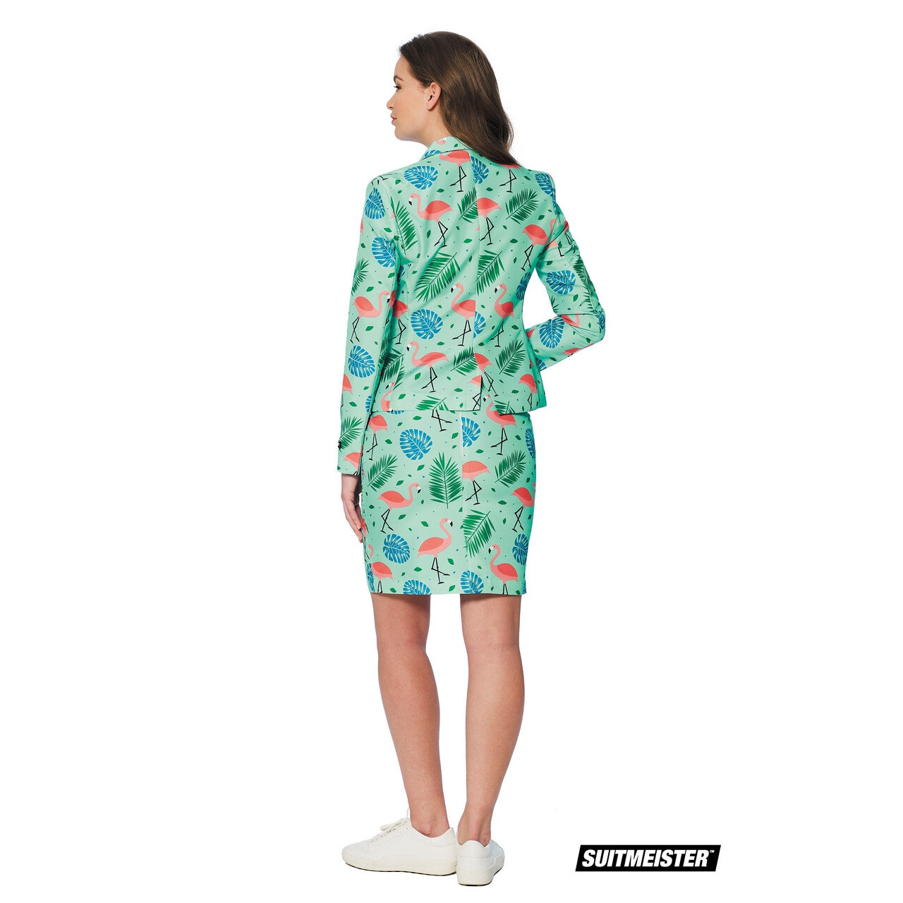 Op deze afbeelding zie je een Kostuums, van het merk Suitmeister. Tropische Varens En Flamingos Vrouw Kostuum