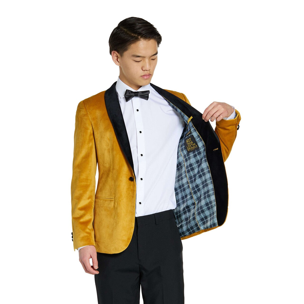 Op deze afbeelding zie je een Kostuums, van het merk Opposuits. Teen Boys Dinner Jacket - Gold Jongen Kostuum