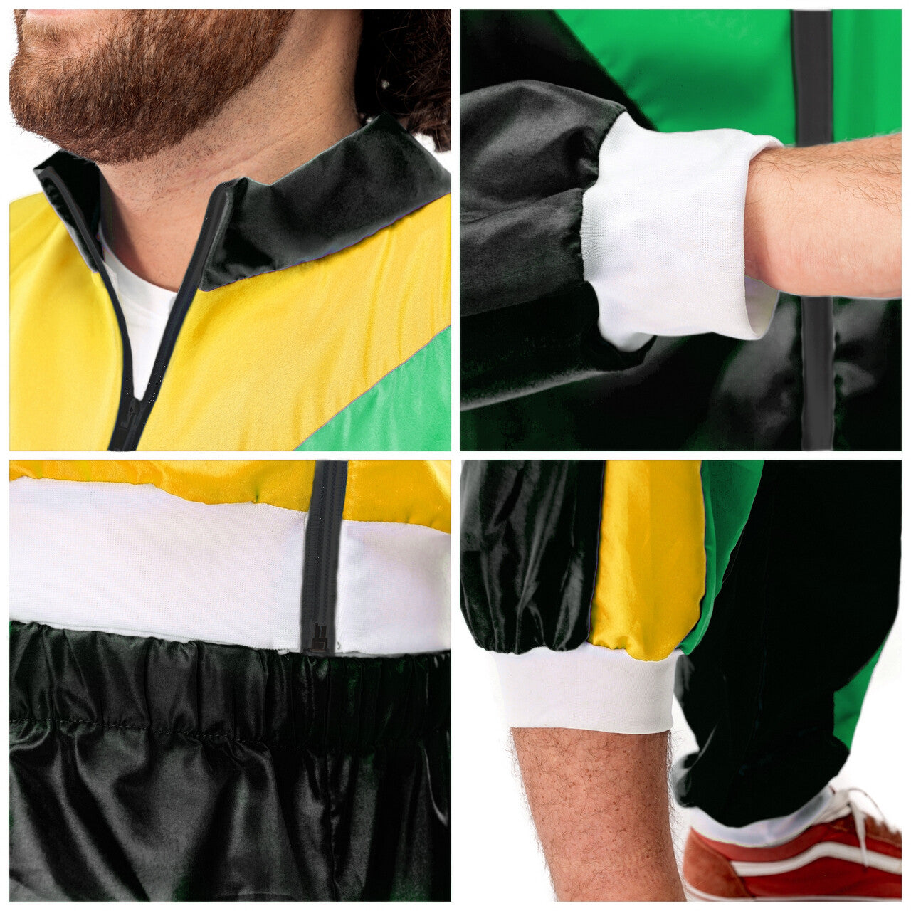 Op deze afbeelding zie je een Kostuums, van het merk Original Replicas. 80s Tracksuit Jamaican Jogger Man Kostuum