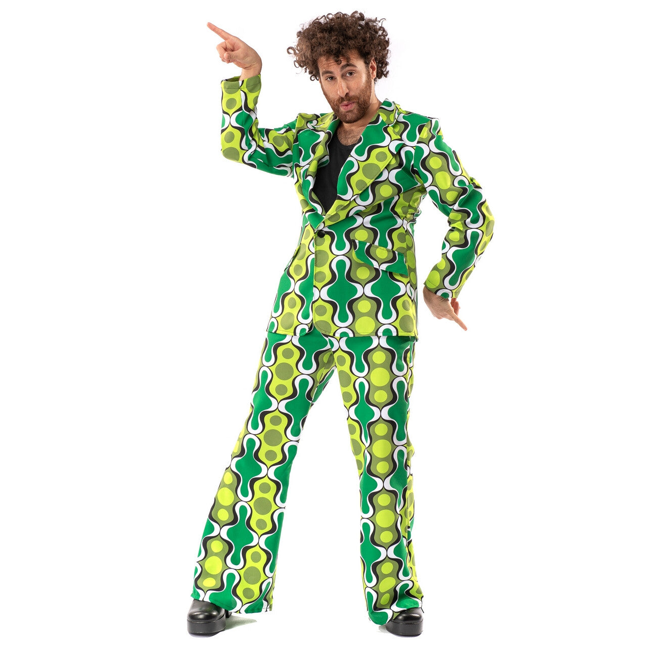 Op deze afbeelding zie je een Kostuums, van het merk Original Replicas. Jaren 70 Hippie Soul Disco 60s Ga Voor Groen Man Kostuum